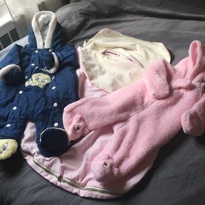 2 Baby Girl snow suits and pink Bundle me